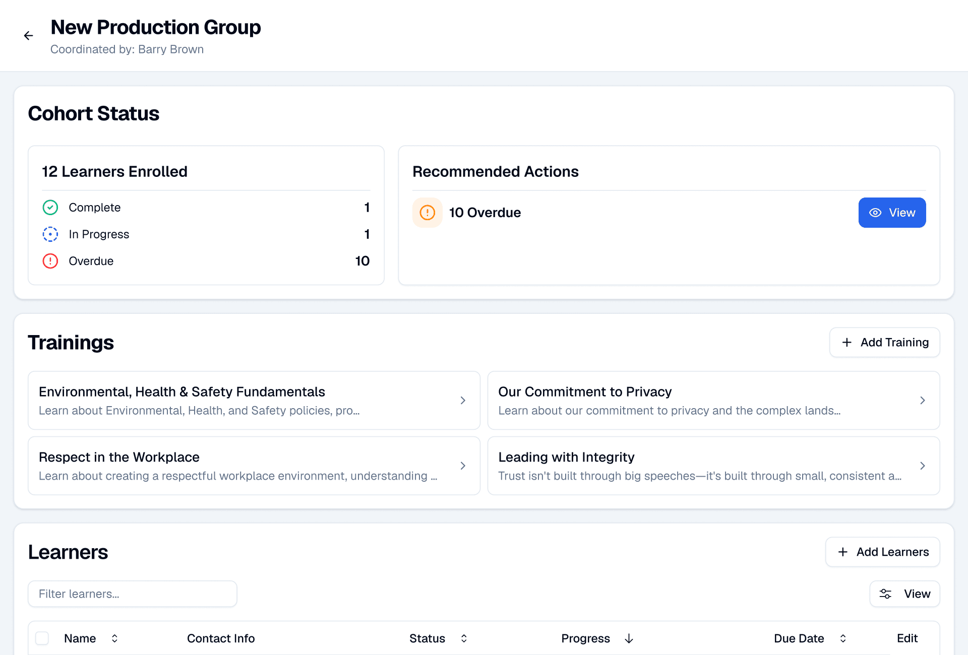 Production Group Dashboard
